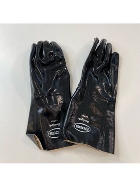 Boss black industrial waterproof rubber glove textured grip long cuff heavy duty